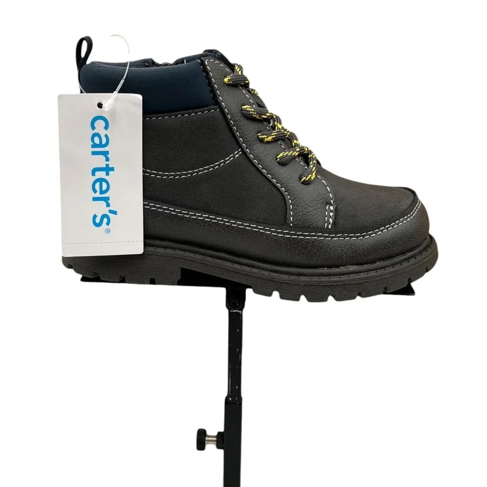 Carter's Little Boy's Trail Hiking Ankle Boots Size 11 Gray Navy Blue Side Zip